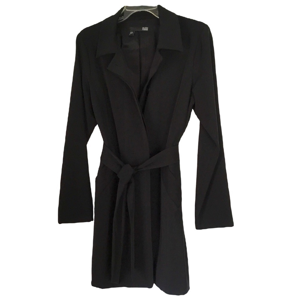 𝅺Eileen Fisher Black Mid Length Trench Coat. SzS